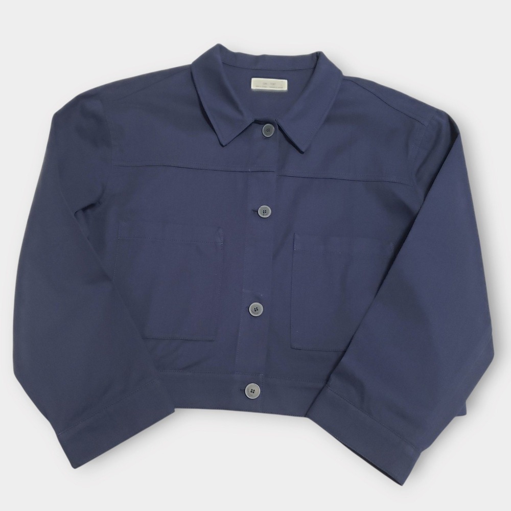 Oak + Fort Womens Navy Blue Boxy Cropped Utility Jacket Large Button Front
